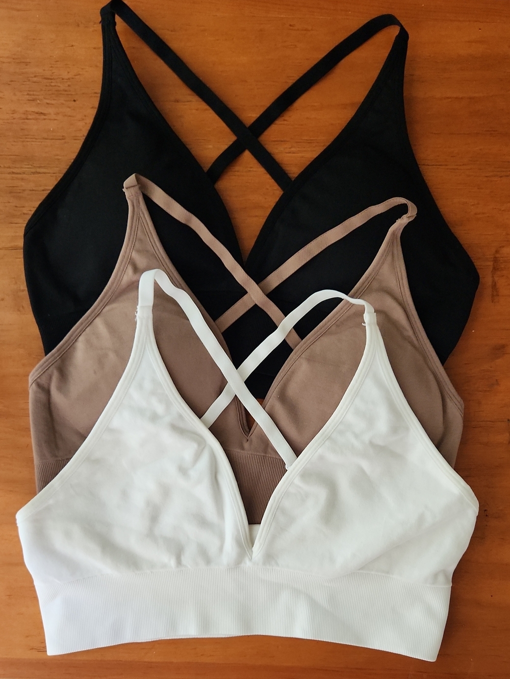 Seamless Crisscross Sports Bras - White, Taupe, Black